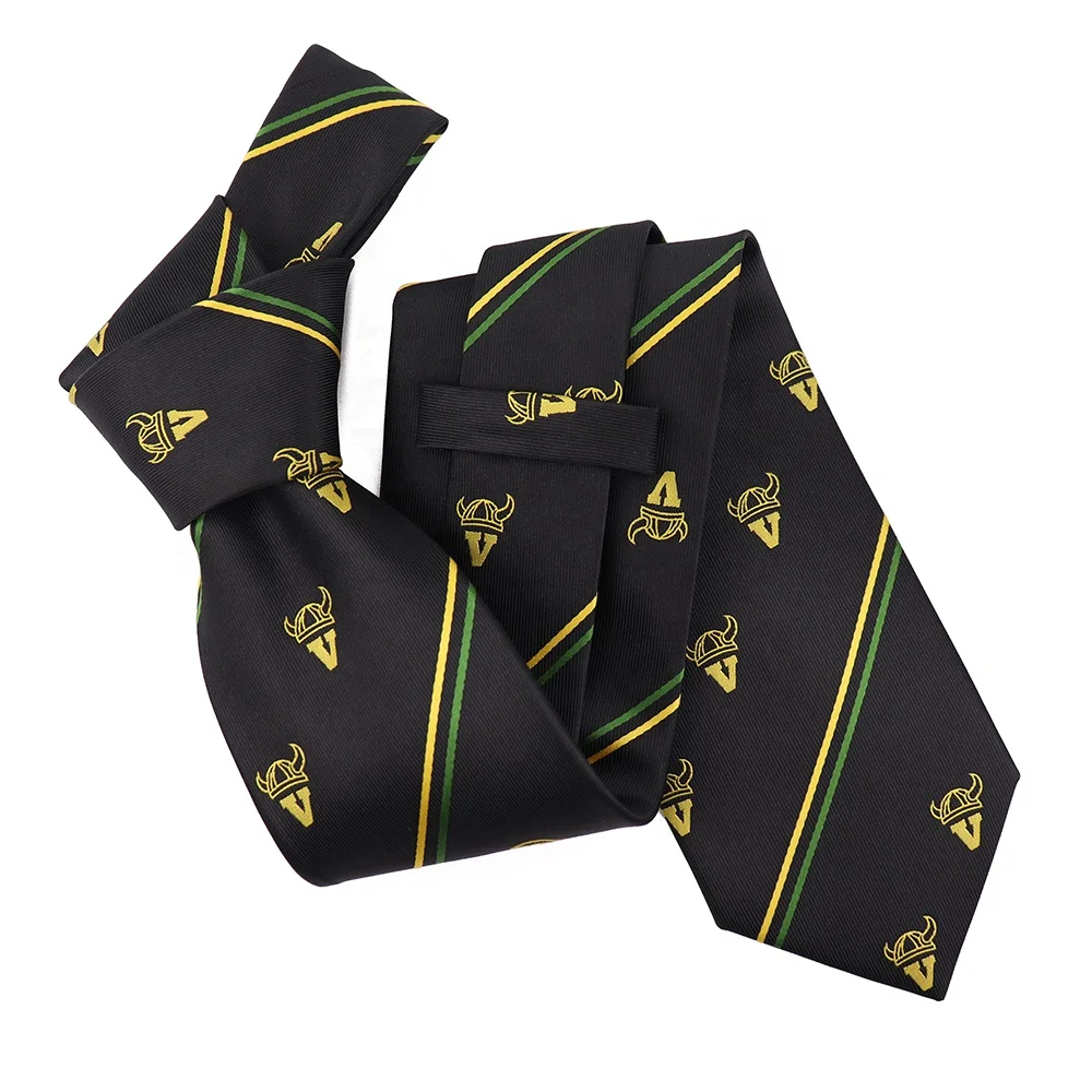 

XINLI Fashion Design Green Stripe Woven Club Necktie Custom Logo Black Polyester Tie Striped