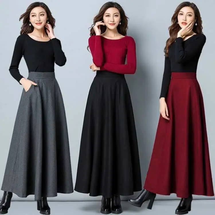 

YSMARKET Spring Autumn Cotton Skirt Korean Version Literary Style Thick Large Swing Skirts High Waist Slimming A Line Skirt Maxi