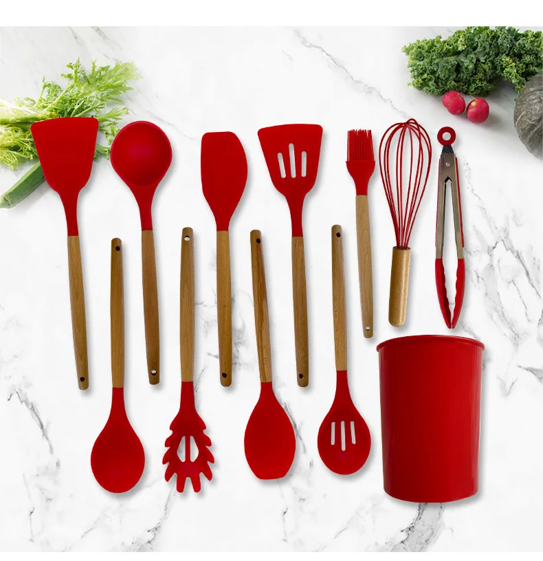 

Manufacturer cooking baking tools private label 11pcs kitchen utensil set wood box, Multicolor optional