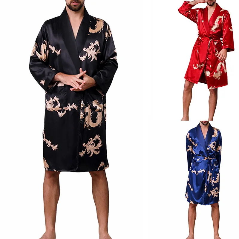 

2020 Hot Sale Cheap Satin Pajamas Men's Printed 2 Pieces Long Sleeve bathrobe, Custom color