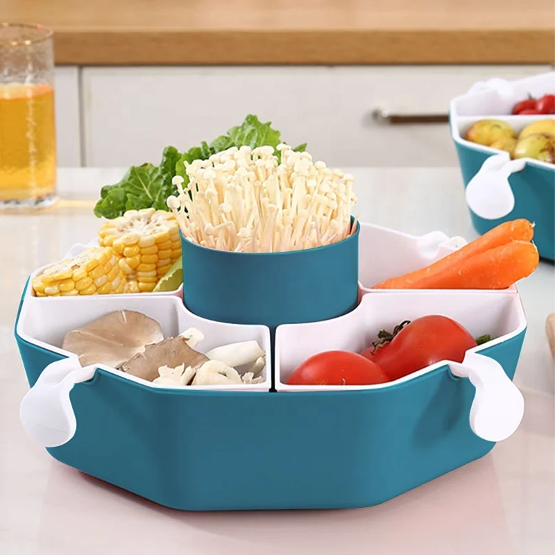 

360 Degree Rotatable Separate Collapsible Kitchen Fruit Washing Basin Vegetable Drying Drain Storage Basket For Hot Pot