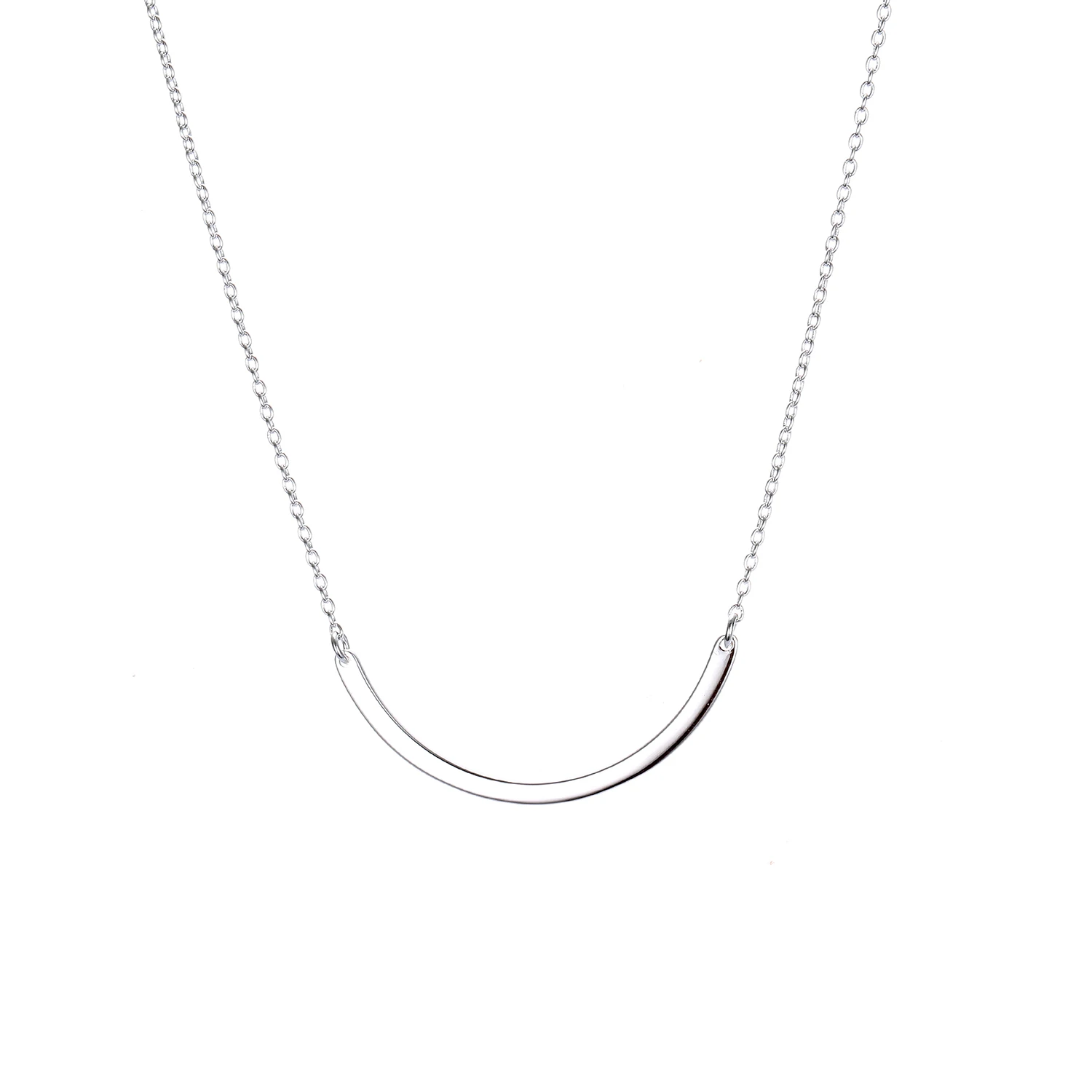 

High Quality Wholesale Fashion Dainty Tiny Stainless Steel Jewelry Blank Thin Curved Bar Pendant Necklace for Women, Silver/gold/rose gold