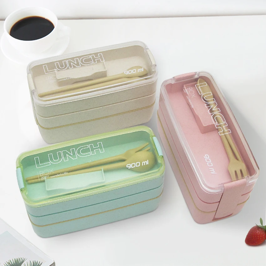 

Custom Wheat Straw Material lunch box, Ex-factory price lunch box, biodegradable Leak proof Stackable Large Capacity bento box, Green, pink, beige