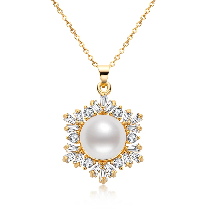 

14K Gold Filled 10-10.5mm White Freshwater Pearl Snowflake Necklace for Women Jewelry Gifts