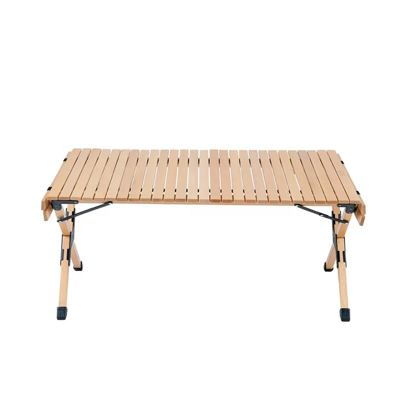 
HE-107, Manufactory Wholesale Portable Beech Wood Camping Picnic Table Outdoor Roll Up Camping Dining Tables With Carry Bag 