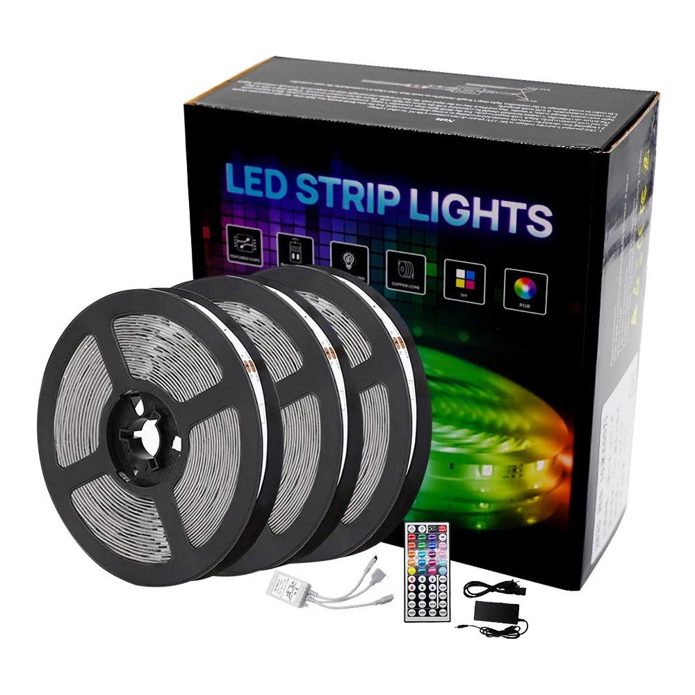 LED Light Strip Kit 12V SMD5050 IR Controller 44-key Remote IP65 waterproof 49.2ft 450LED RGB led strip lights for Home Lighting