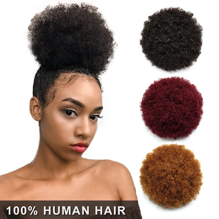 

100% human hair ponytails 30# afro puff curly hair drawstring ponytail