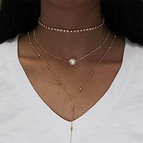 

Durable Layered Necklace Pearl Necklace Y-shaped Necklace for Women