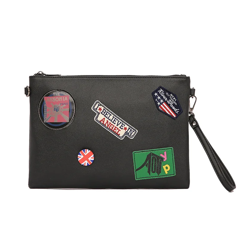 2026 Popular Black Custom Wholesale  Evening Designer Large  Pu Leather Envelope Clutch Bag Purse for Men