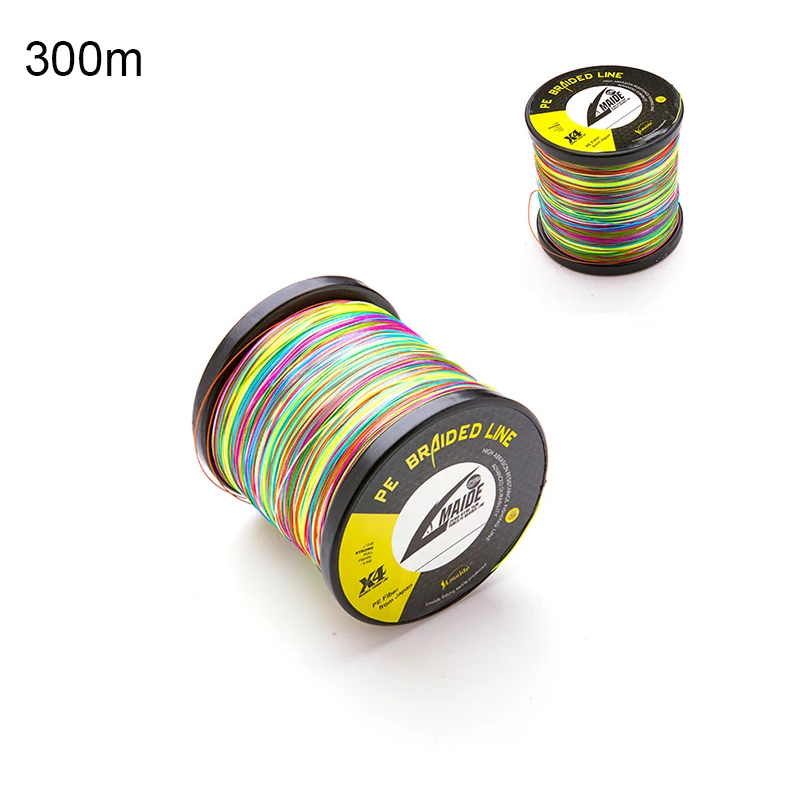 

High professional super strong 4 strands multi color 300m pe fishing line, Colorful