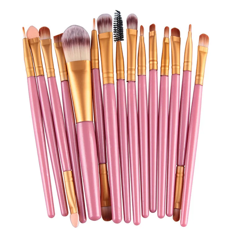 

15PCS Cosmetic Brushes High Quality Brush Tool Pink Colors Makeup Set, Gold