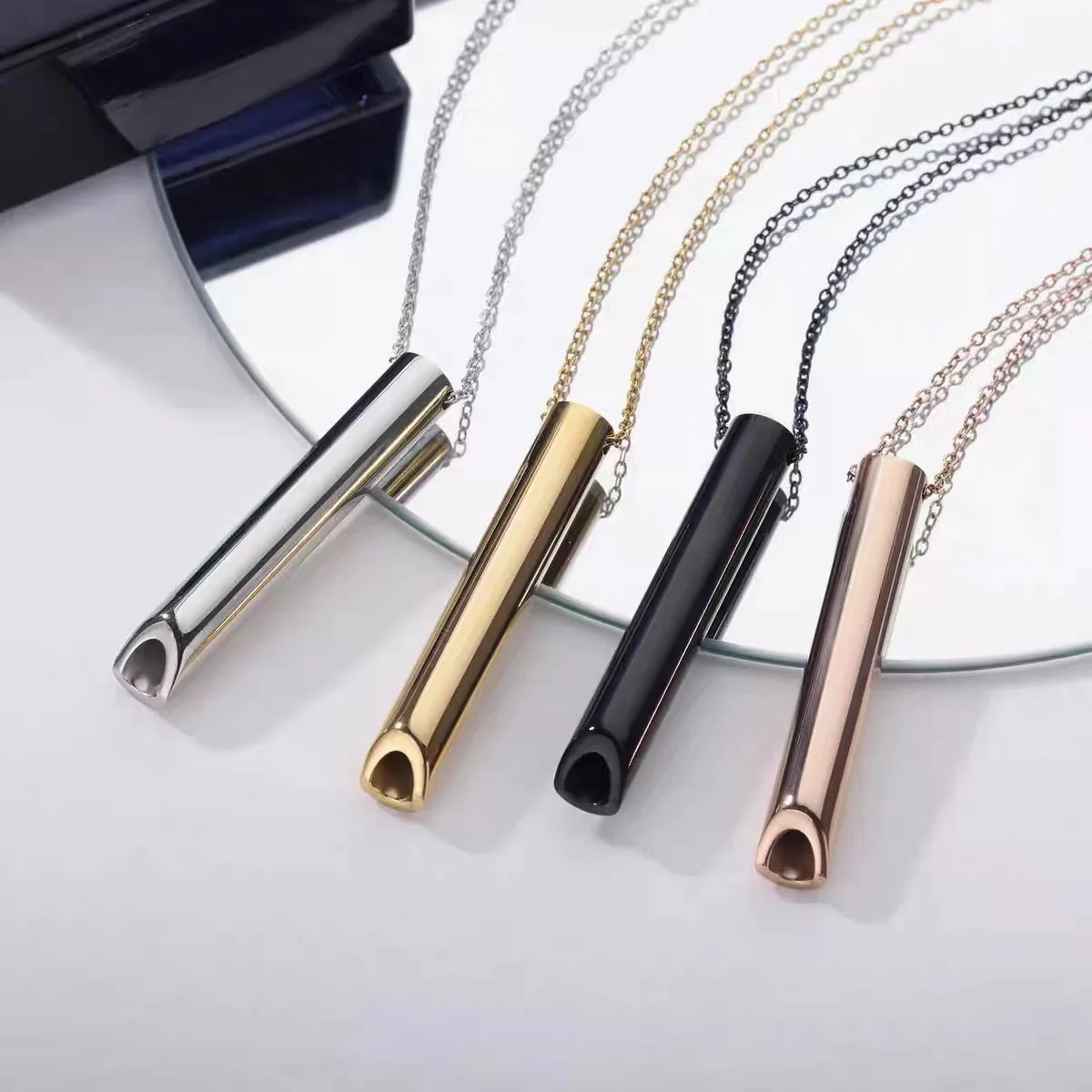 

Relief Stress Whistle Pendant Necklace Stainless Steel Meditation Mindful Breathing Necklace For Anxiety Jewelry