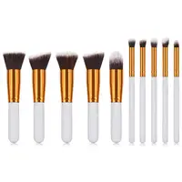 

Amazon Hot Soft Nylon Cosmetic Brush Private Label 10pcs Makeup Brushes Set Brochas Maquillaje 10 Pieces With Wood Handle