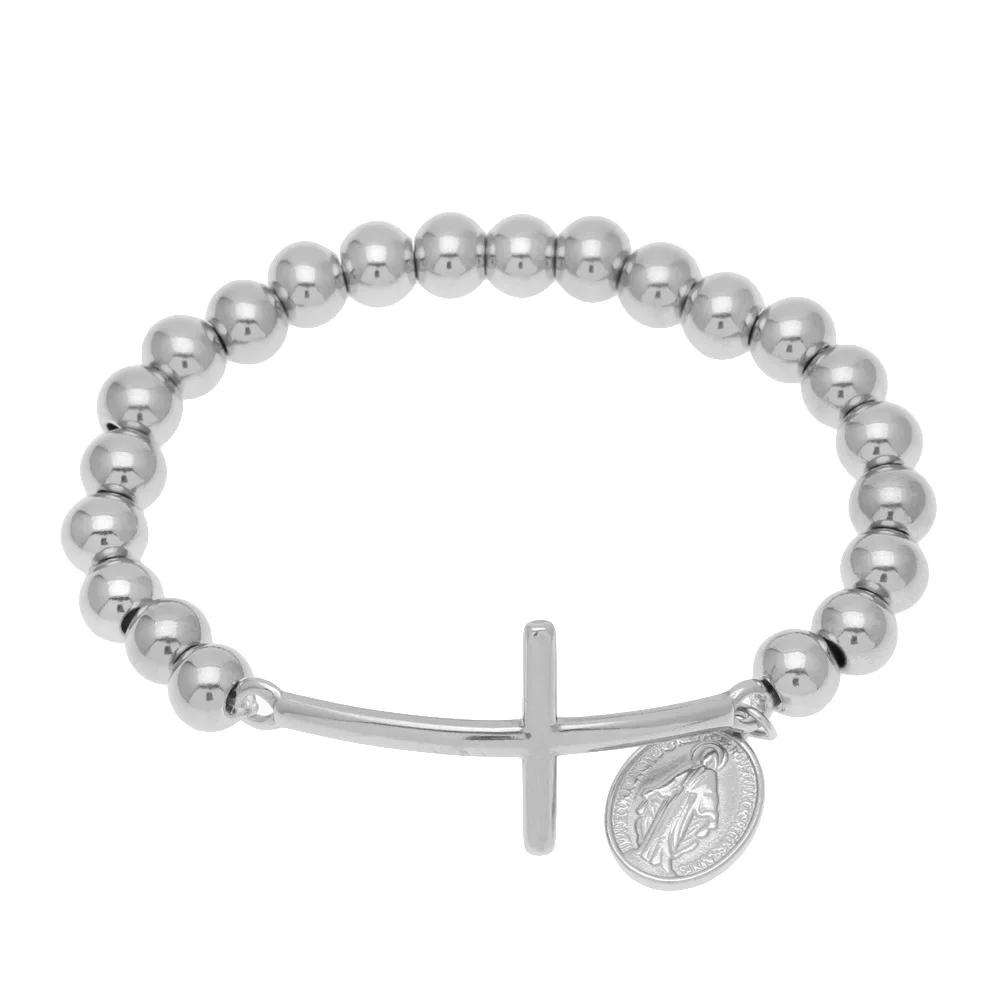 

Hip-hop Accessories Jesus Beaded Cross Hip-hop Charm Bracelet Stainless Steel Plated Charm Bracelet wholesale
