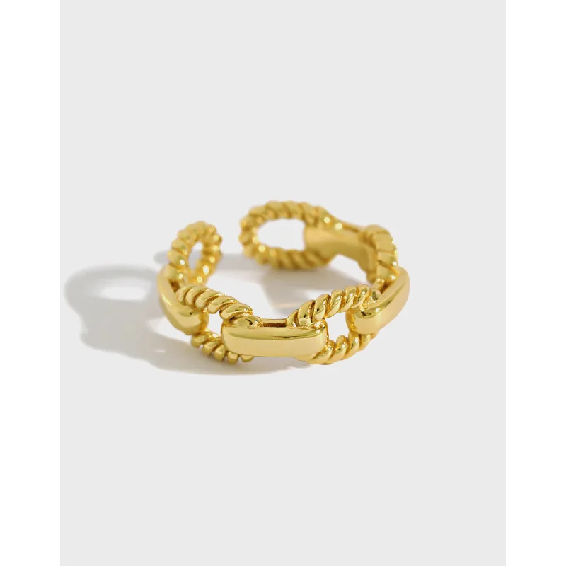 

New Arrival S925 Twisted Ring 18K Gold Plated Link Chain Open Cuff 925 Sterling Silver Rings Jewelry