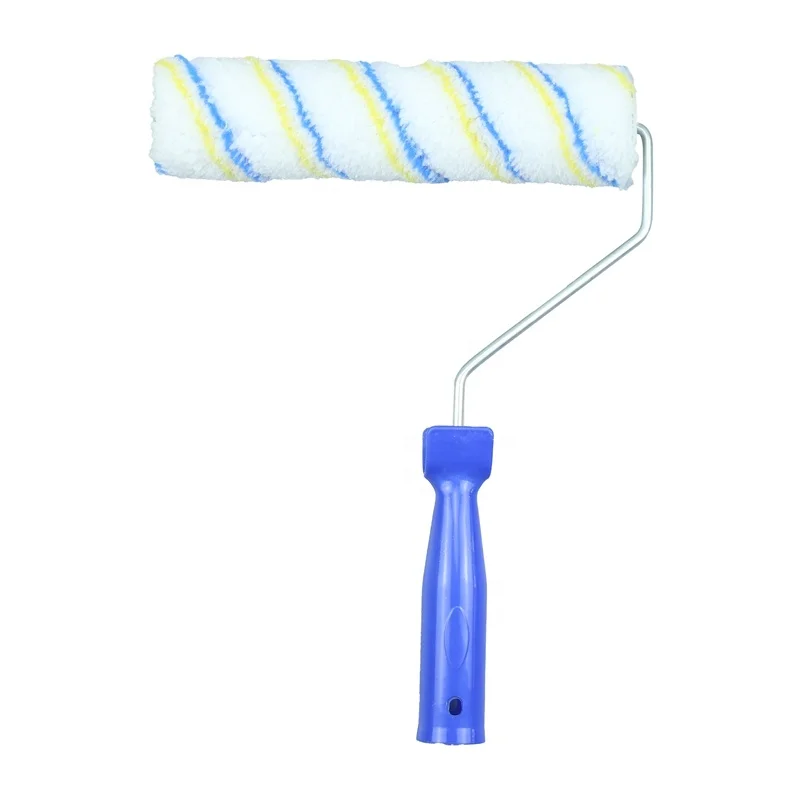 

2023 Blue and Yellow Skin Striped Polyester Material Plastic Handle Paint Roller Brush Painting Wall Paint Brush