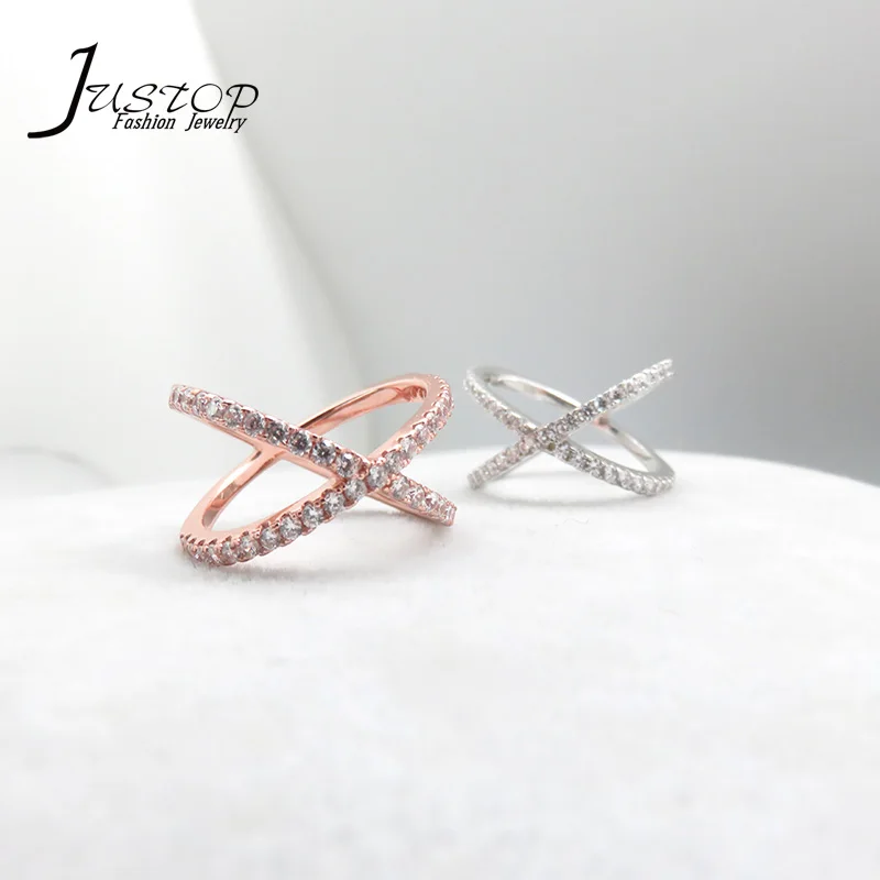 

2020 JUSTOP hot sale 925 sterling silver zircon ring X shape design beautiful gift rings, As picture