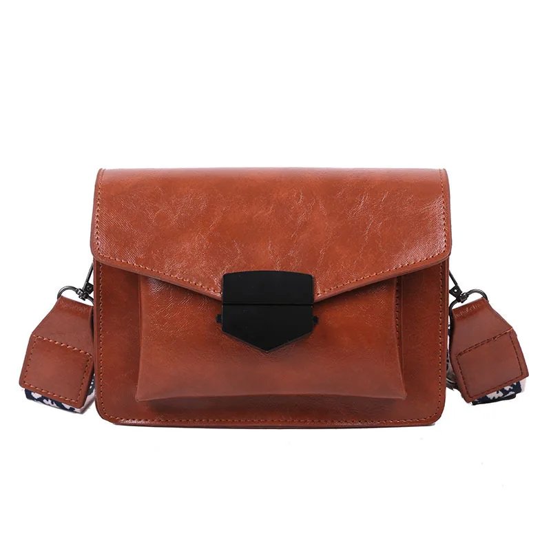 

2020 Hot sale trendy leather simple shoulder crossbody handbag with lock for women ladies girls hand bag purse