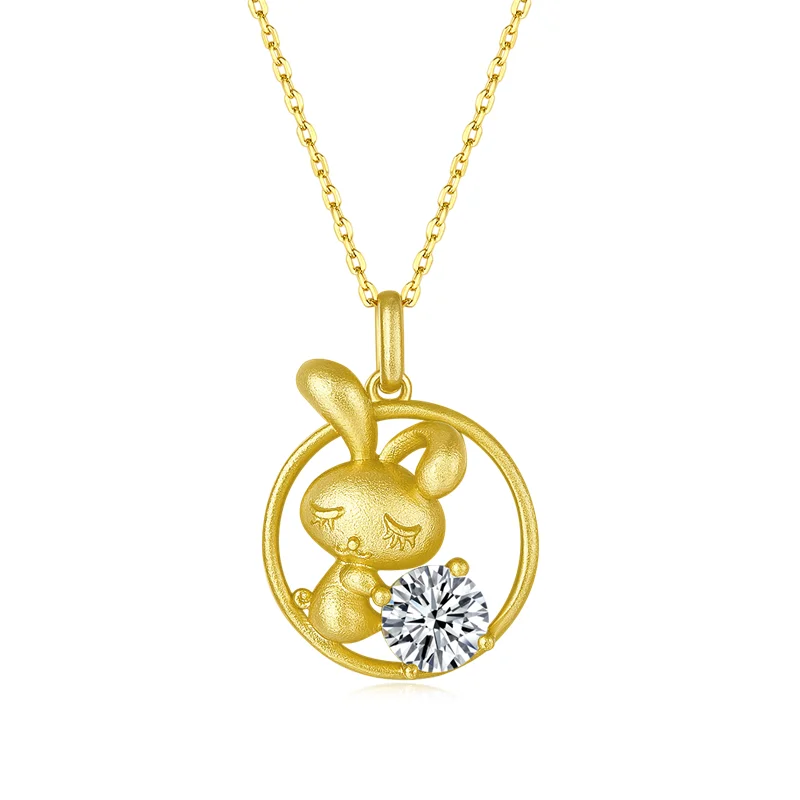 

OXSD Zodiac Series Rabbit Gold Plated 925 Silver Chain Moissanite Necklace