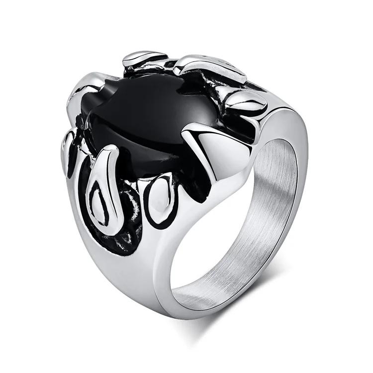 

Fashion fine stainless steel geometric black glass bead dragon claw hoop finger rings