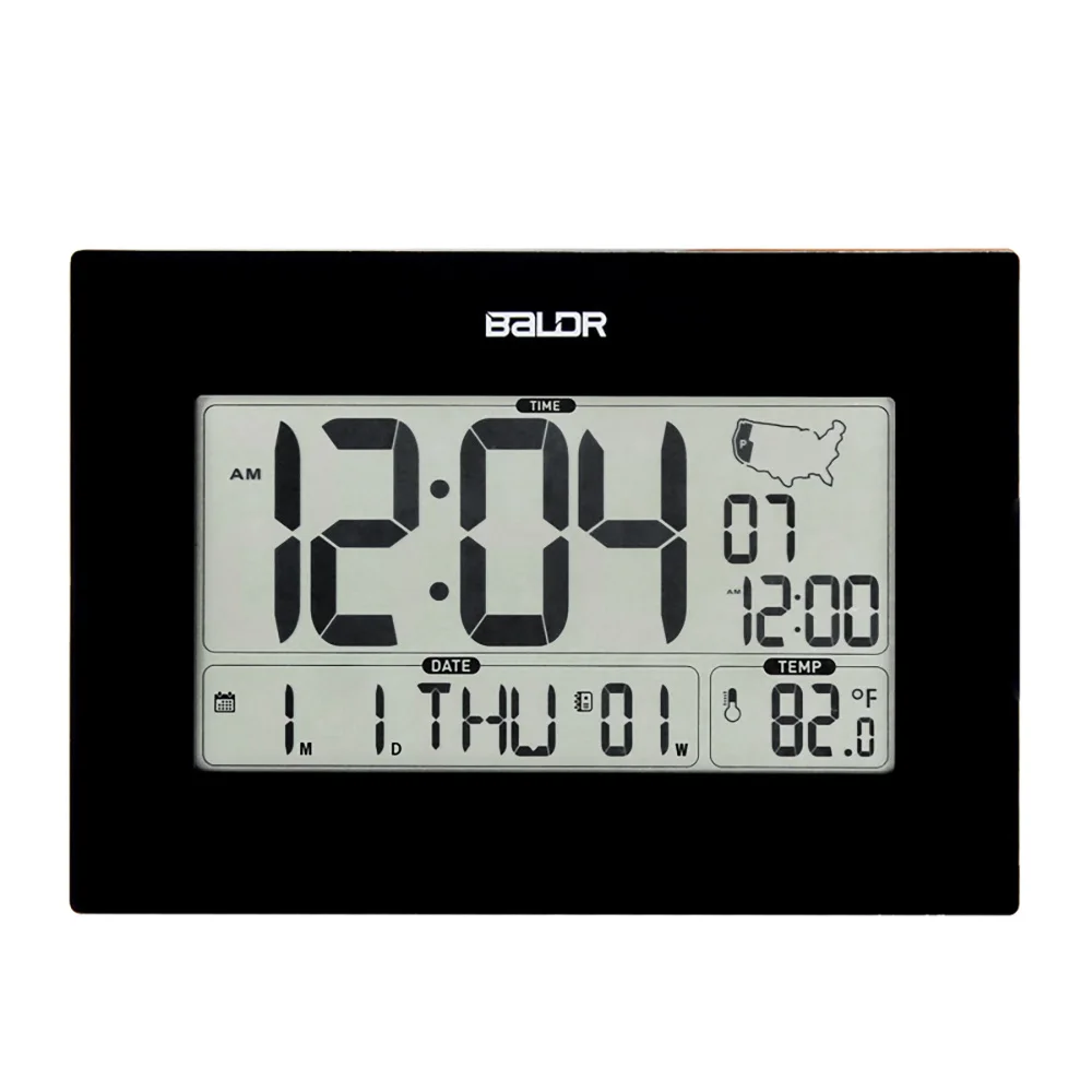 

USA Square Analog Alarm Clock Radio Controlled Home Atomic Big Digital Calendar Wall Thermometer Clock