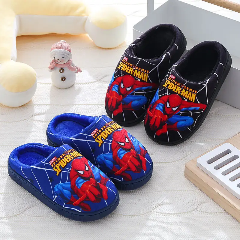 

Baby Girls Cartoon Spiderman Print Children Cotton Slippers Autumn Winter Cute Warm Princess Boy Adult Bedroom Home Indoor Shoes