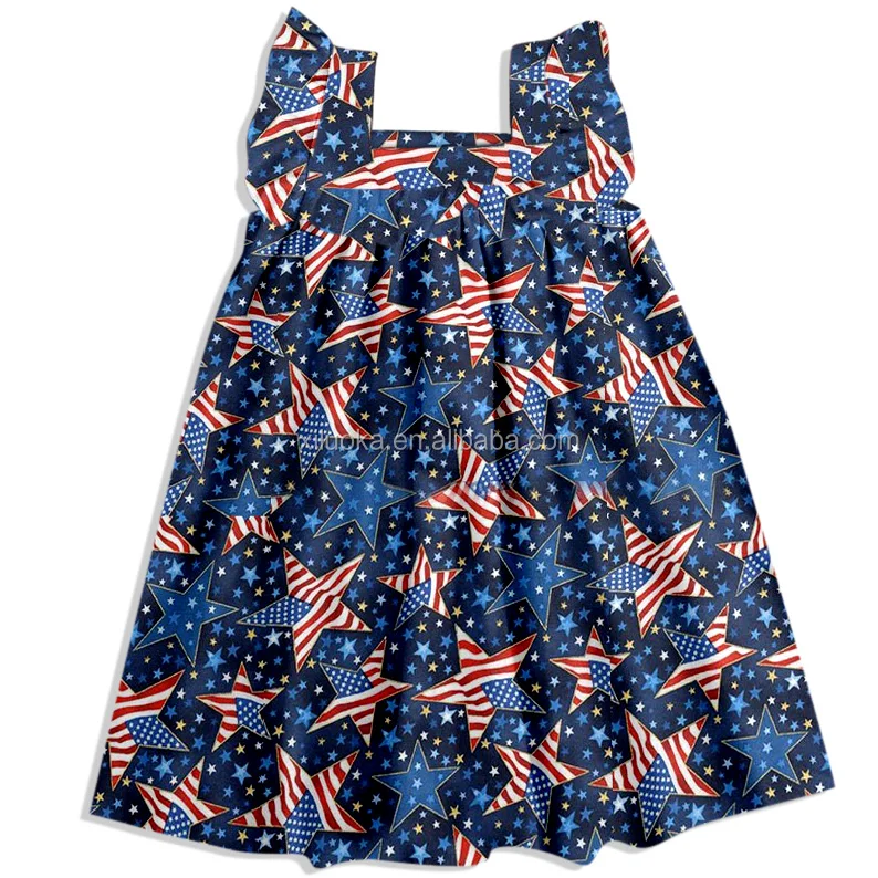 

Hot Sale korean Baby's Sleeveless blue Flag star Printed Girl Clothing Summer Dresses 4 of july Festive Dress, Picture