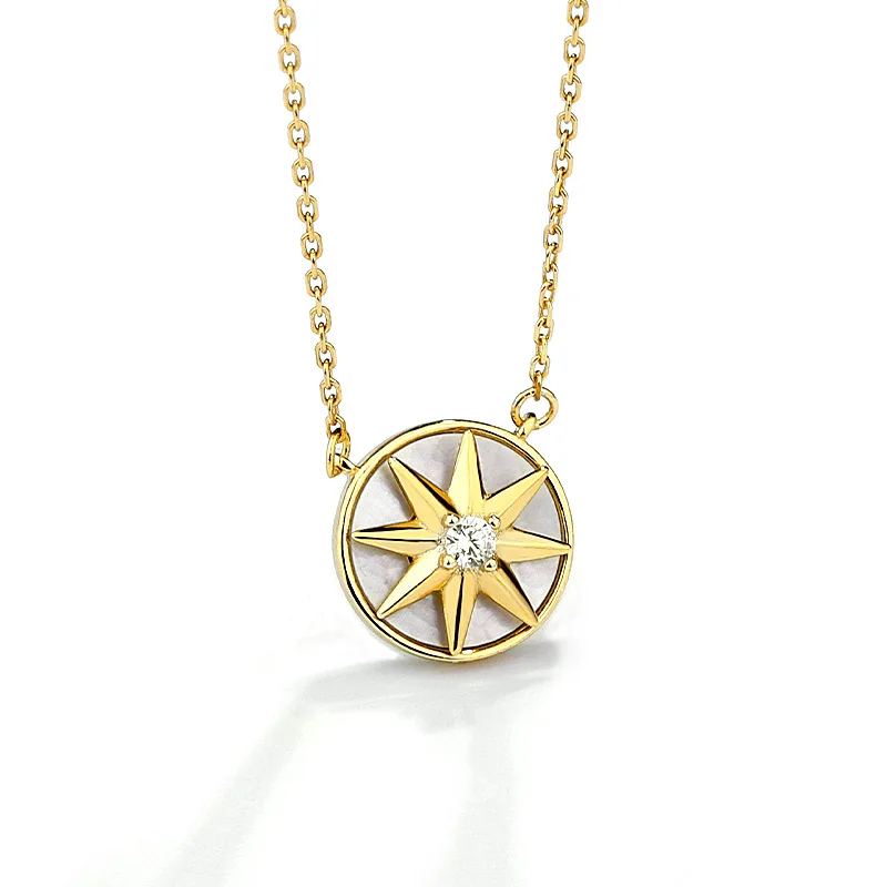 

Gold plated necklace jewelry 925 sterling silver zircon diamond chain necklace eight-pointed star rotating necklace