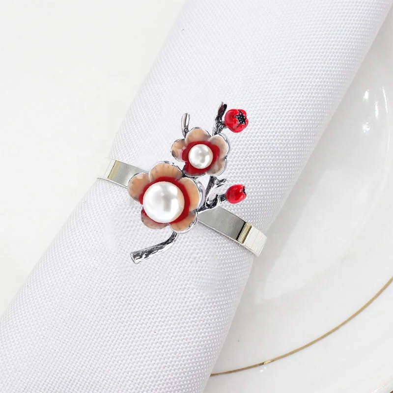 

Plum Blossom Design Napkin Holder Rings Table Decorations for Wedding Valentine's Banquet Christmas Birthday Thanksgiving HWP47