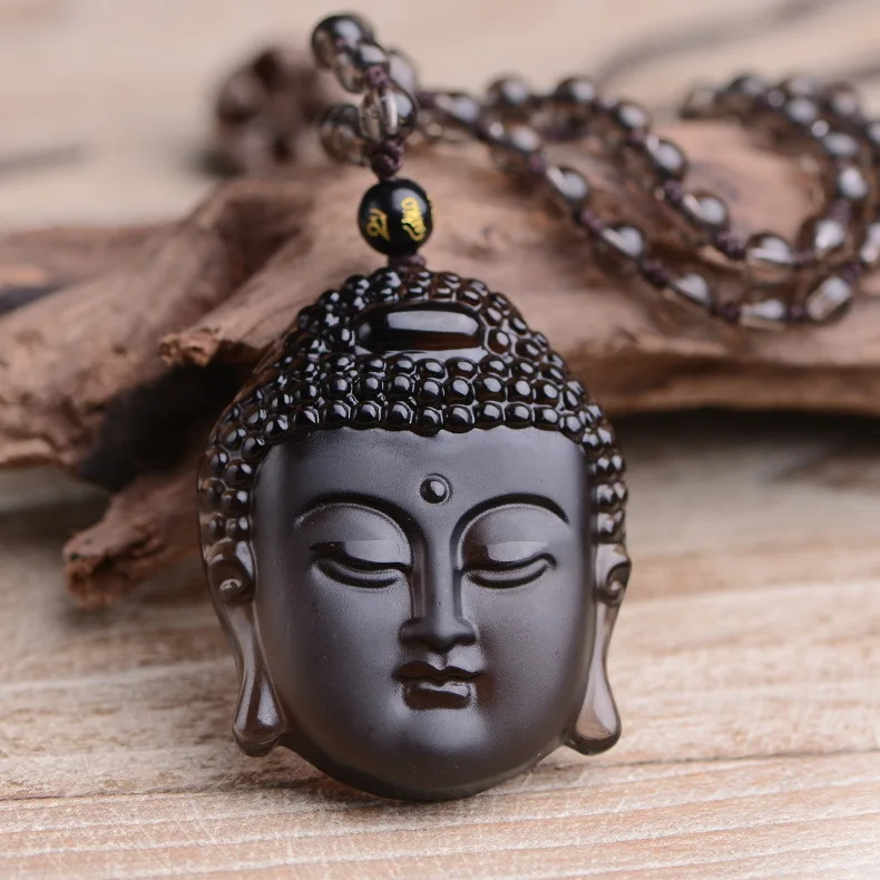 

R.GEM. Wholesale Buddhism Carved Lucky Amulet Bead Chain Glass Pendant buddha necklace