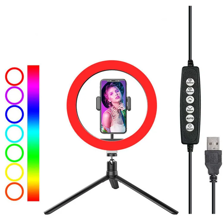 

Hot selling 26cm phone circle lamp  rgb ring fill light with tripod stand