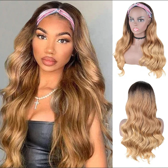 

Premie good quality cheap machine made 100% human hair 130%-180% density 1B/27 Body Wave headband wig