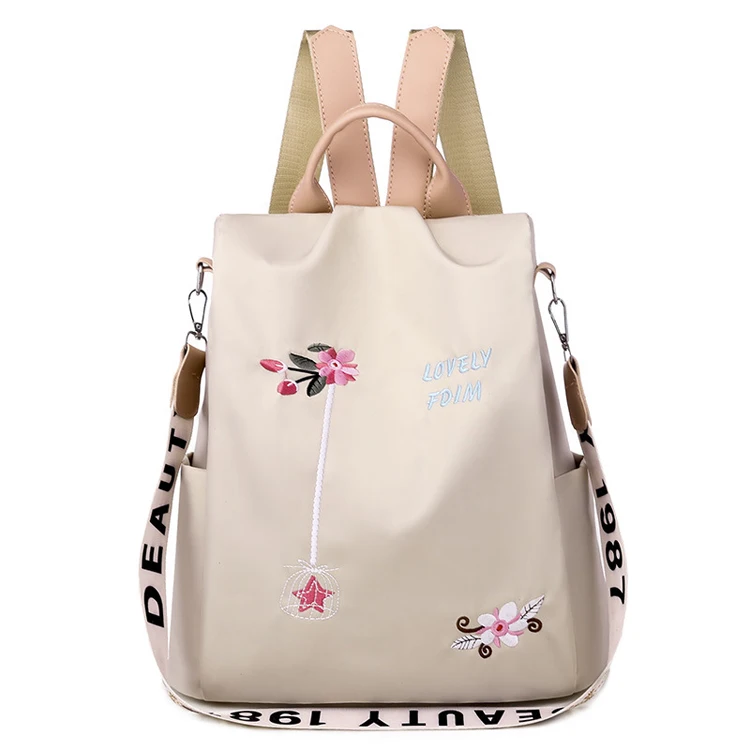 

Oxford Cloth Backpack Women 2020 Embroidery Backpack Fashion Nylon Anti-Theft Travel School Bag, 3colors