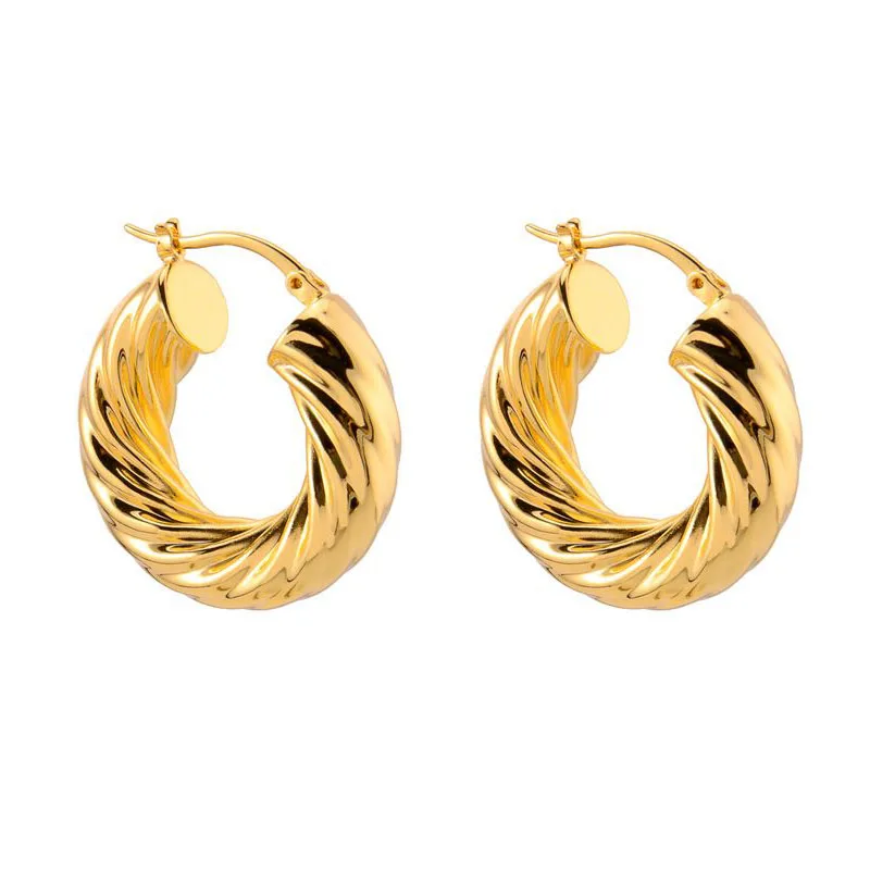 

Chunky Twisted Gold Plated Bold Rope Hollow Thick Small Hoops Earrings findings