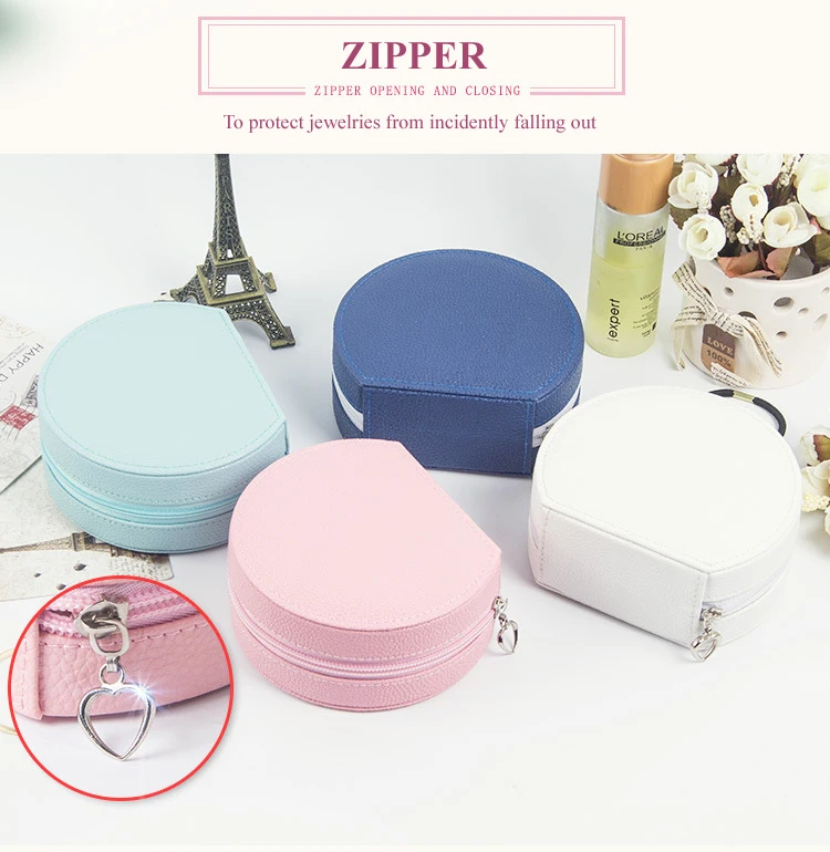 Round Wooden Ring Travel Jewelry Organizer Cosmetic Leather