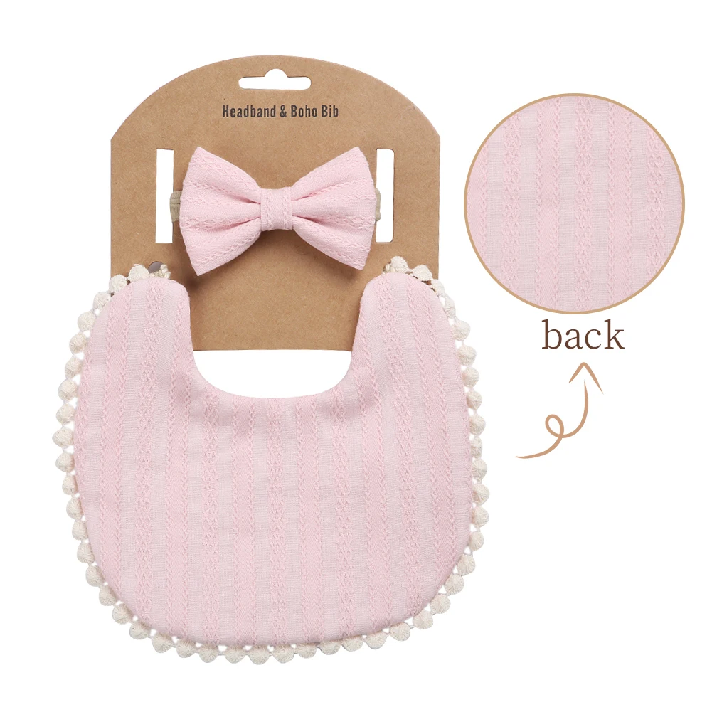 

2pcs/set Infant Baby Girl Bibs Double Side Linen Embroidery Bibs Toddler Saliva Towel Feeding Burp With Hair Bows Custom