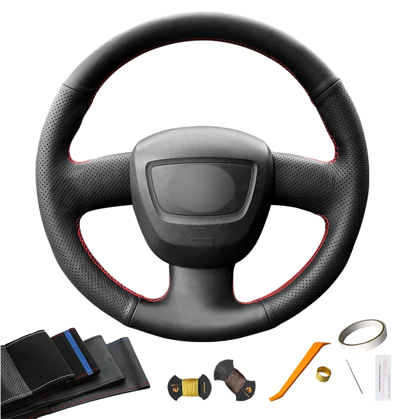 

Custom Hand Sewing Genuine Leather Steering Wheel Cover for Audi A3 A4 A5 2005 2006 2007 2008 2009 2010 2011 2012