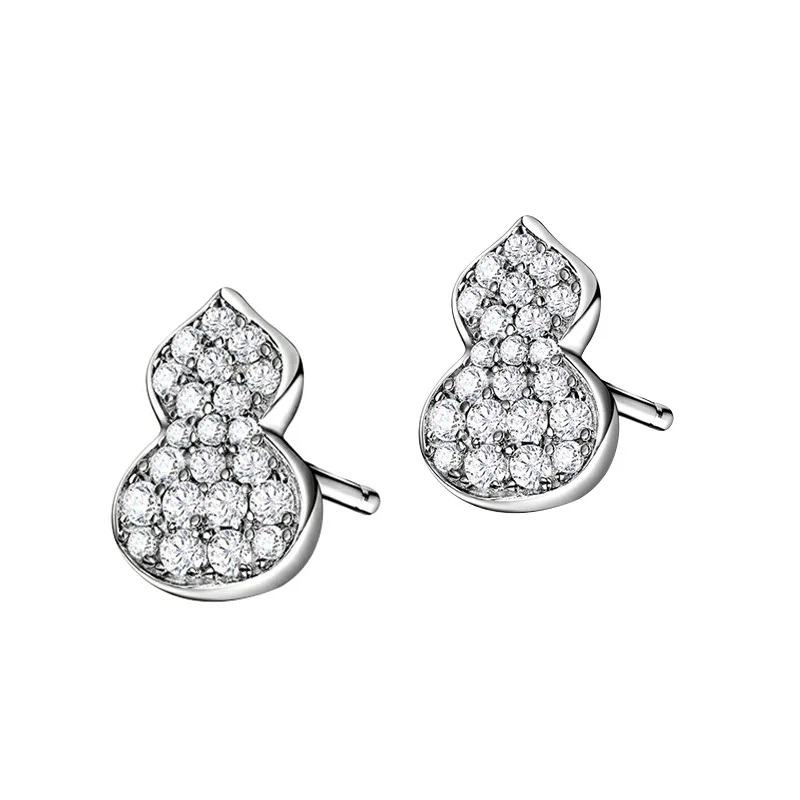 

Star net red full diamond gourd S925 silver female earrings small earrings simple fashion couple models, White