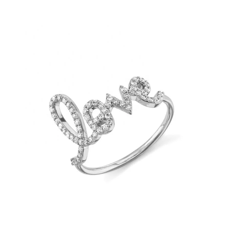 

Trendy 925 Sterling Silver Stacking Pave Promise Letter Love Ring