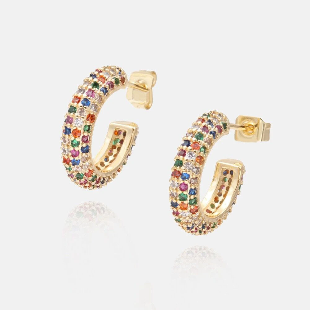 

Popular Colorful CZ and white CZ brass huggie earrings for women