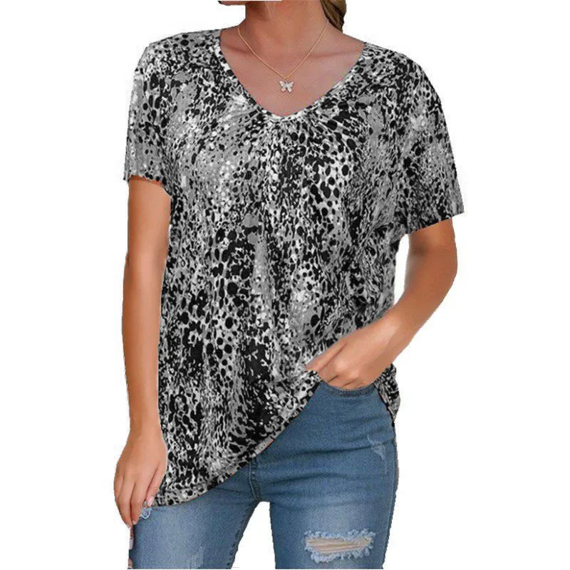 

2021 summer new short sleeve V-neck PRINT LARGE T-SHIRT