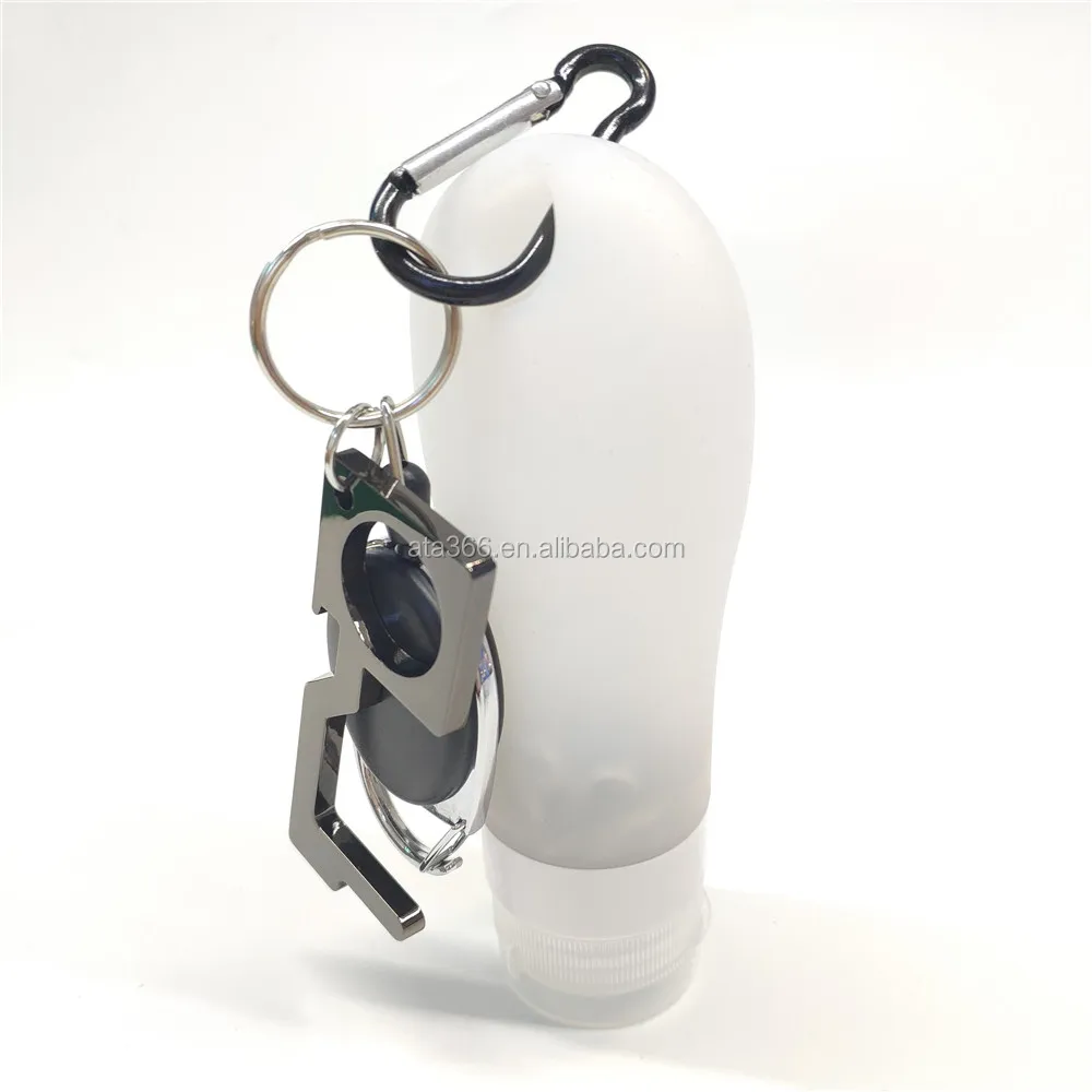 
30ML Rubber Hand Sanitizer Bottle Keychain Custom Hands Free Door Bottle Opener No Touch Keychain Silicone Sanitizer Bottle 