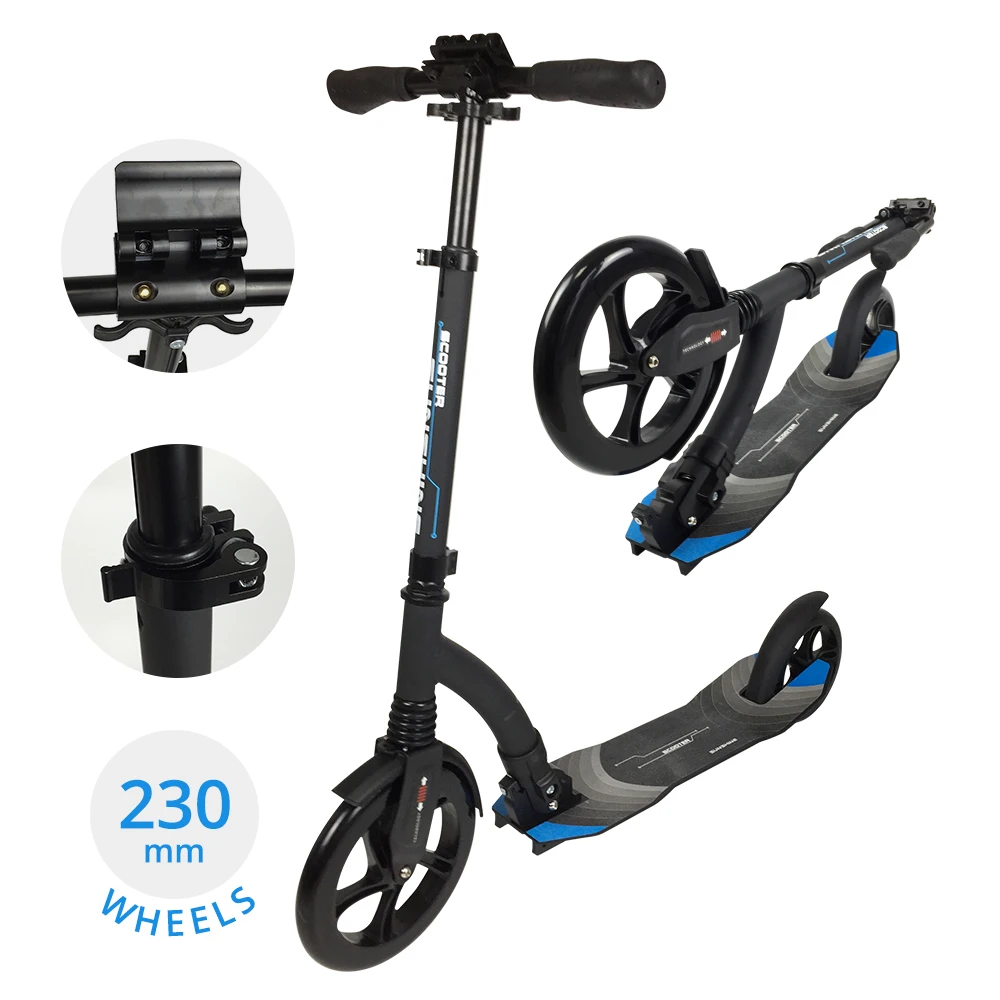 

city partner Aluminum 230mm big wheel urban adult kick scooter with two wheel, Black,white