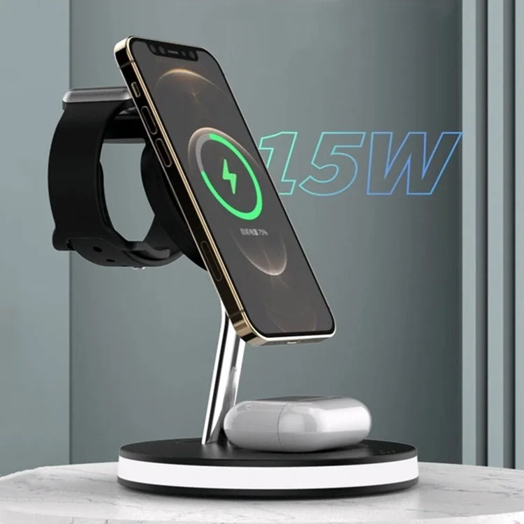 

W6A 15W LED Magnetic Fast Wireless Charging Stand Qi Phone Holder 3 In 1 Dock Wireless Charger Station For iPhone iWatch AirPods