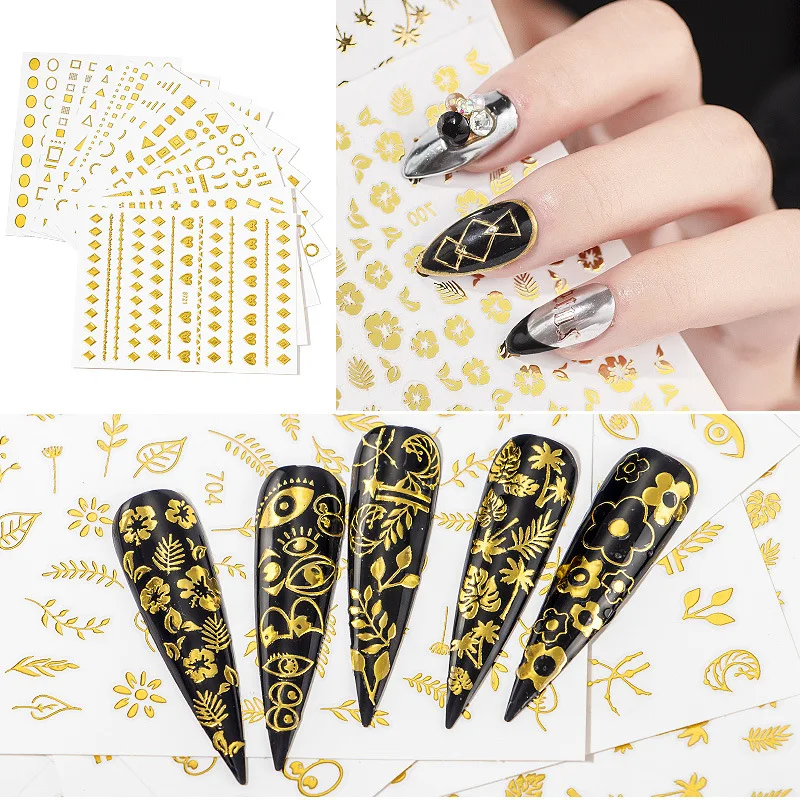 

Hot-selling new Fashion Gold Silver Color high quality 3d Nail applique DIY stereo art sticker gold metal stickers with glue