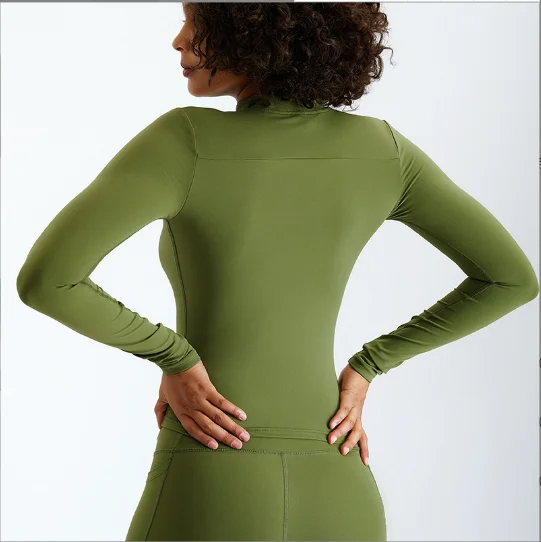 

IYOGA Women Recycled Yoga Wear Workout Long Sleeve Outdoor Fitness Gym Zipper Jacket, Customized color windbreaker jacket