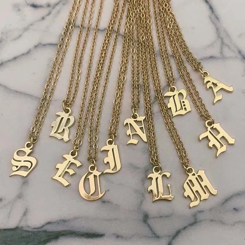 

Wholesale Old English Capital Necklace Stainless Steel Necklace Initial Necklace for Women, Silver gold rose gold