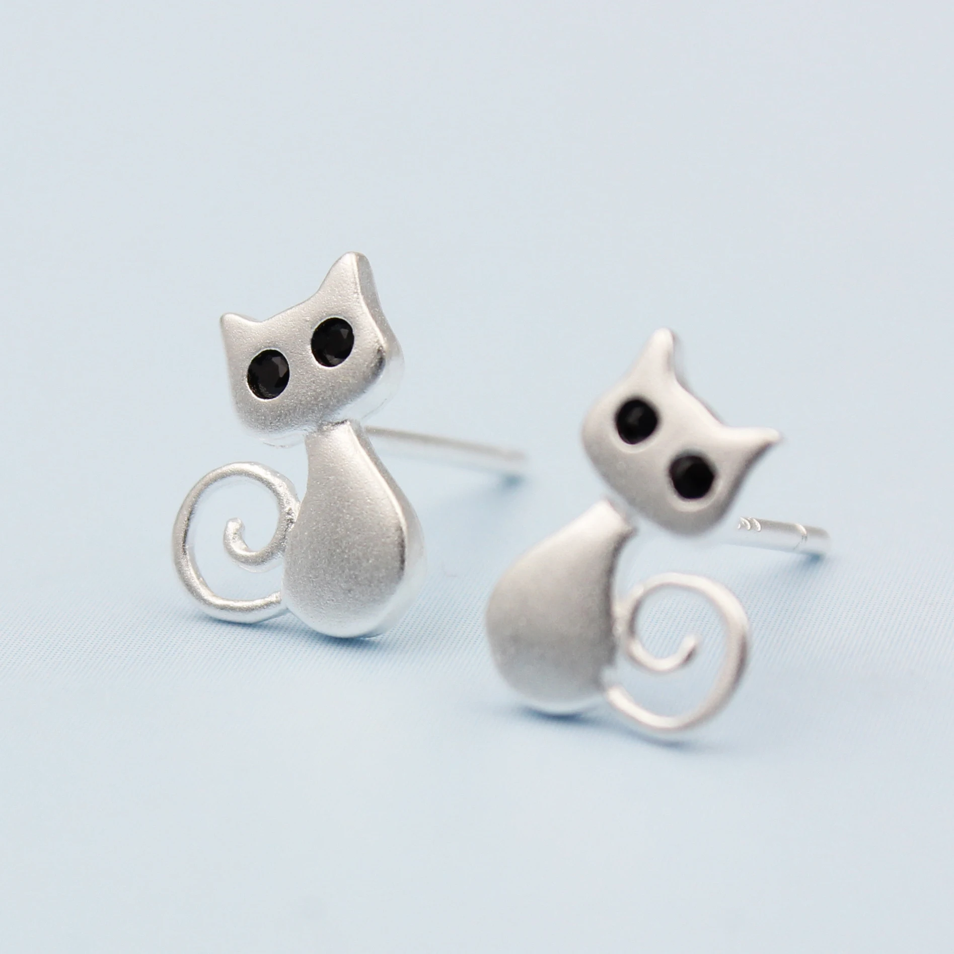 Pet Shapes Cat Stud Earrings 925 Sterling Silver Women Small Animal Party WOMEN'S Wedding Cute Engagement