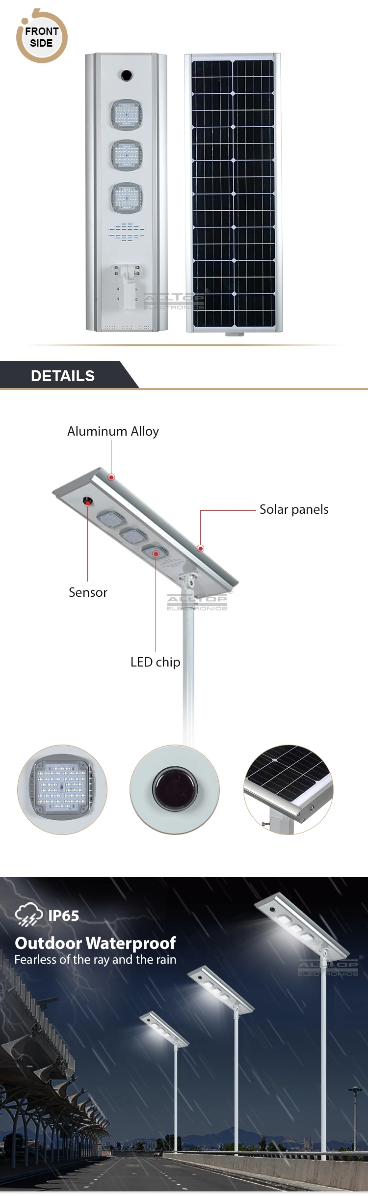 ALLTOP Energy saving waterproof outdoor lighting ip65 smd 50w 100w 150w integrated all in one led solar street light