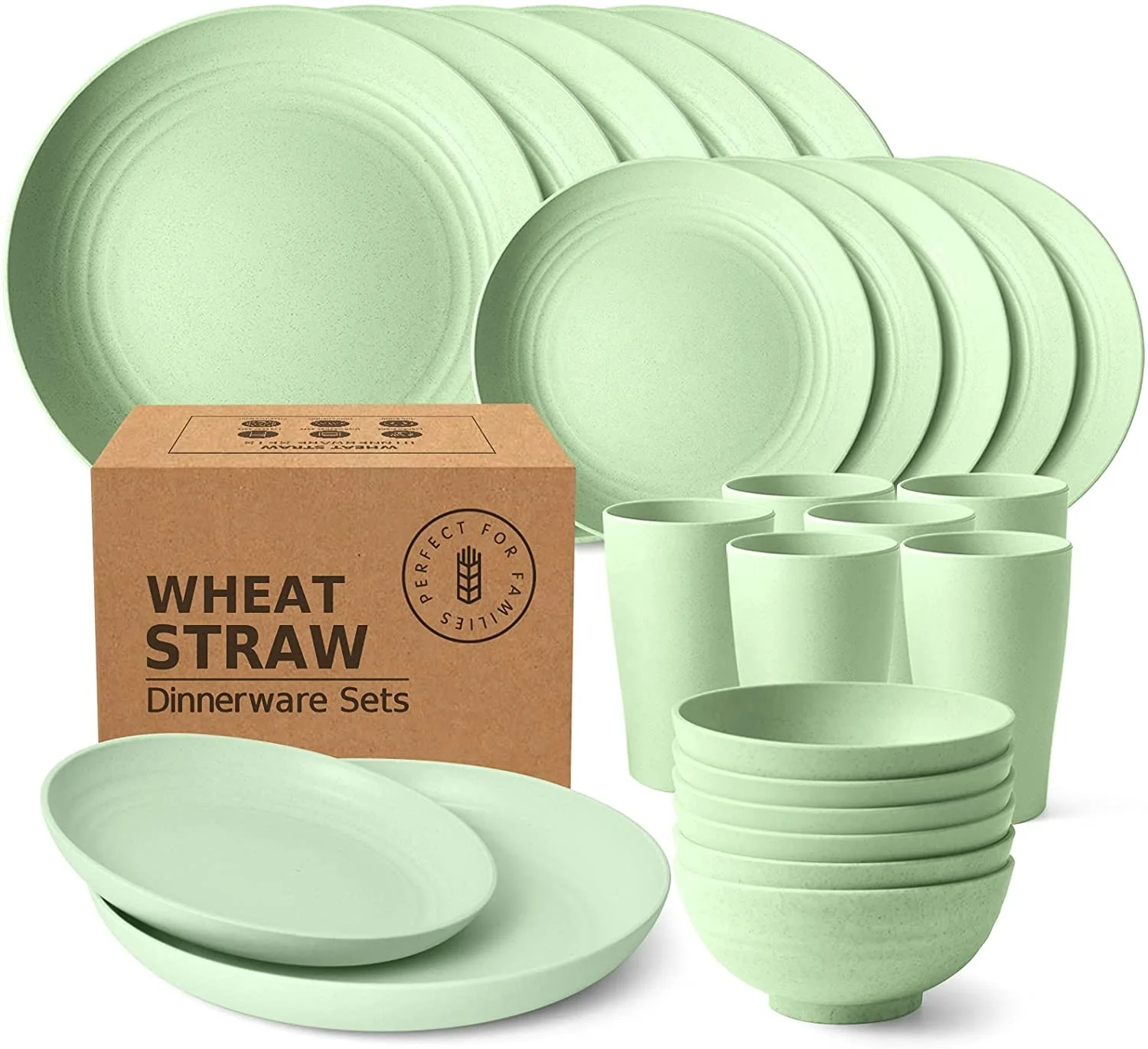 

Factory direct supply customizable logo eco-friendly wheat straw dinnerware sets of 4 Plastic plates dinnerware sets 32 piece, Custom printing